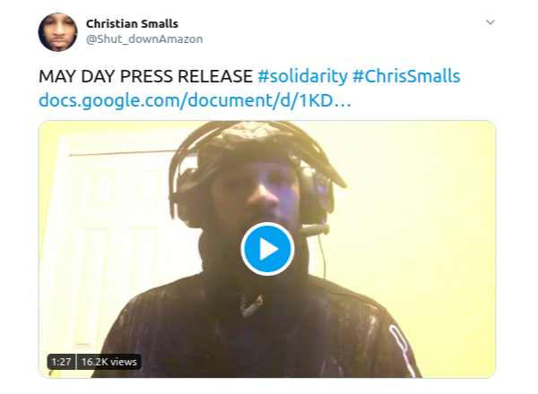 Chris Smalls and essential workers talking the talk, walking the walk out.