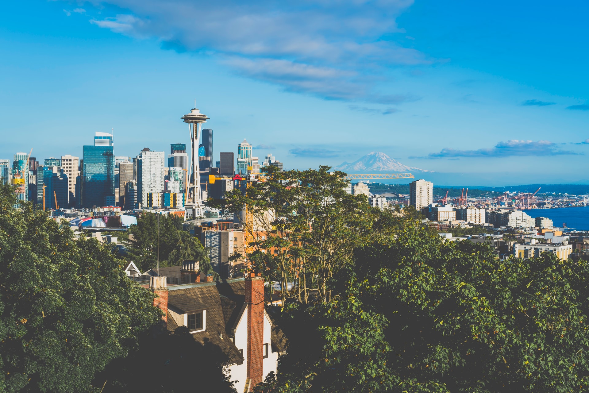 A photo of the Seattle skyline with the Space Needle in the background